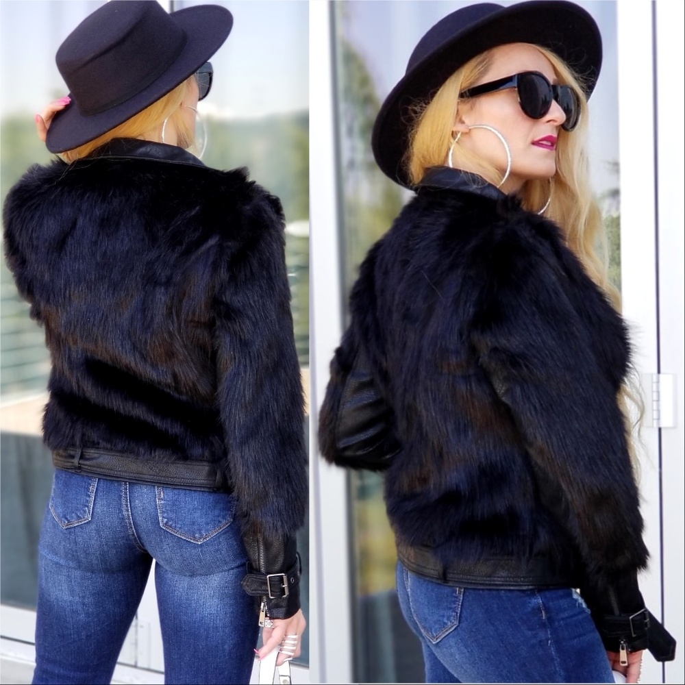 JENNIFER Faux fur & leather Jacket - Picture 4 of 6